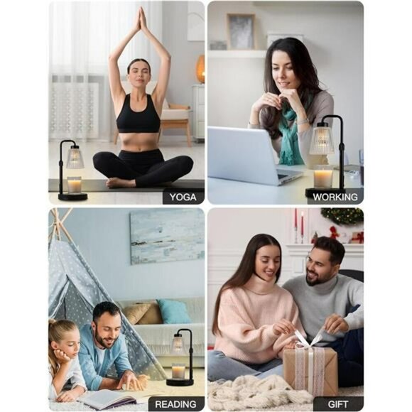 Candle Warmer Lamp with Timer Adjustable Height Candle Warmer Dimmable Jar Black - Picture 6 of 7